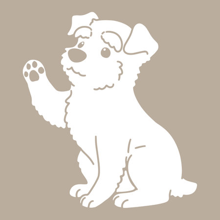 Simple and cute silhouette of Miniature Schnauzer sitting and waving with detailsのイラスト素材