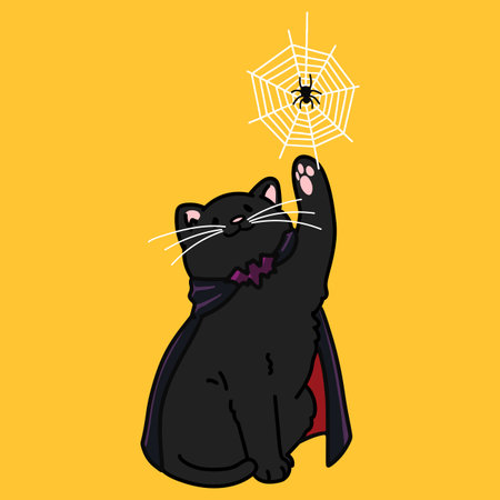 Simple and adorable Halloween illustration of Black Cat in dracula costume outlinedのイラスト素材