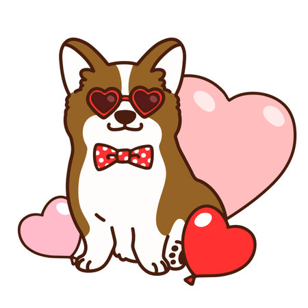 Simple and adorable Valentine's Day illustration of Corgi outlinedのイラスト素材