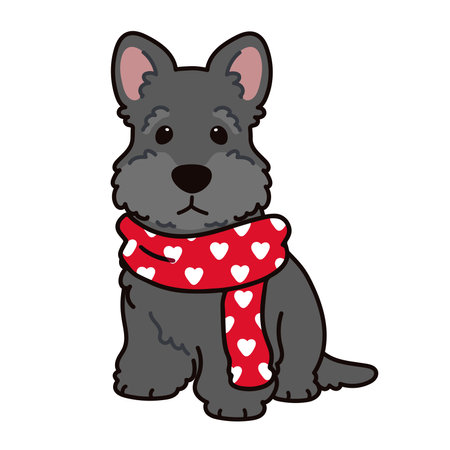 Simple and adorable Valentine's Day illustration of Scottish Terrier outlinedのイラスト素材