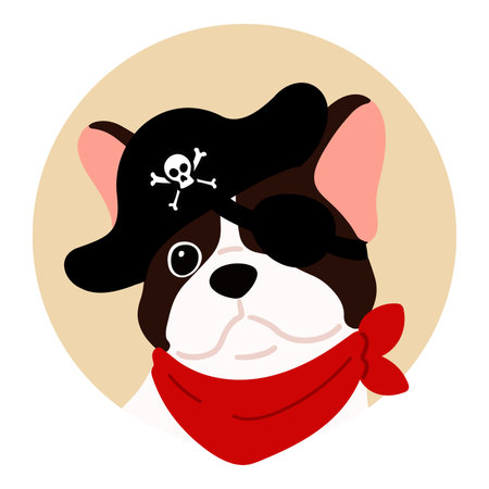 Flat colored Halloween pirate French Bulldog in a circle iconのイラスト素材