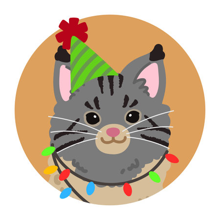 Simple and adorable circle avatar icon of Maine Coonのイラスト素材