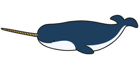 Simple and adorable Narwhal line art illustrationのイラスト素材
