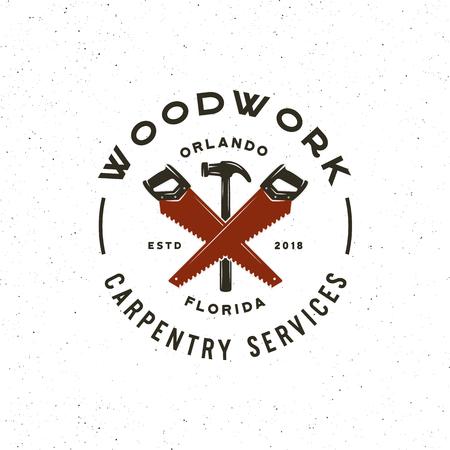Vintage carpentry logo. Retro styled wood works emblem. Vector illustrationのイラスト素材
