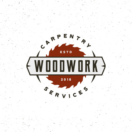 Vintage carpentry logo. Retro styled wood works emblem. Vector illustrationのイラスト素材
