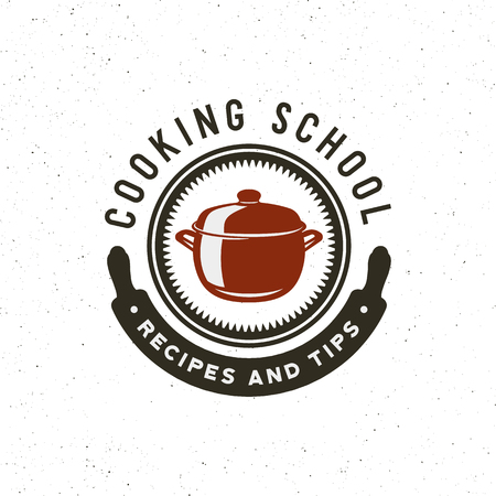 Vintage cooking classes logo. Retro styled culinary school emblem. Vector illustrationのイラスト素材