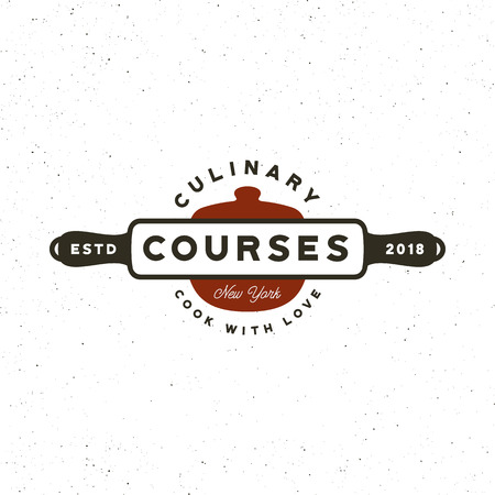 Vintage cooking classes logo. Retro styled culinary school emblem. Vector illustrationのイラスト素材