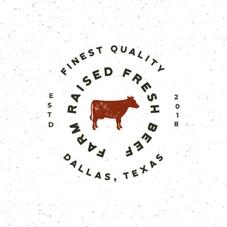 Premium fresh beef label, retro styled meat shop emblem vector illustration.のイラスト素材