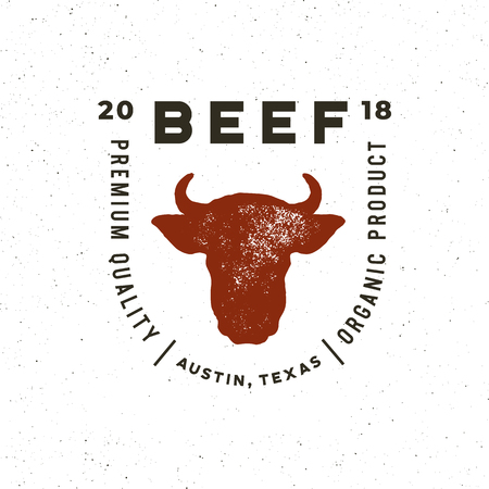 Premium fresh beef label. retro styled meat shop emblem. vector illustrationのイラスト素材