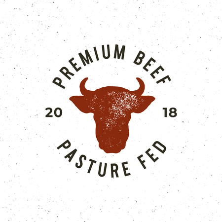 Premium fresh beef label. retro styled meat shop emblem. vector illustrationのイラスト素材