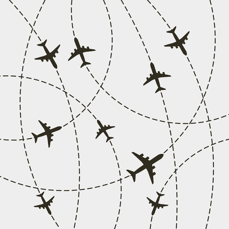 plane with dashed path lines. airplane flight route. vector illustrationのイラスト素材