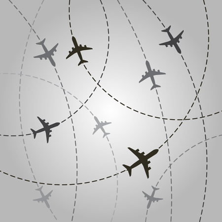 plane with dashed path lines. airplane flight route. vector illustrationのイラスト素材