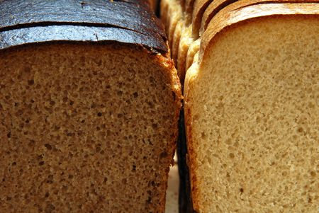 Loaf brown and white breads, cut hunks