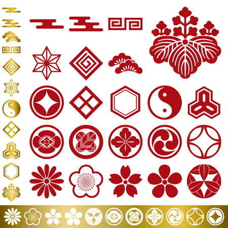 Japanese traditional elements setのイラスト素材