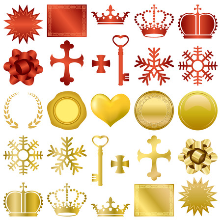 Gold and red design ornaments set のイラスト素材
