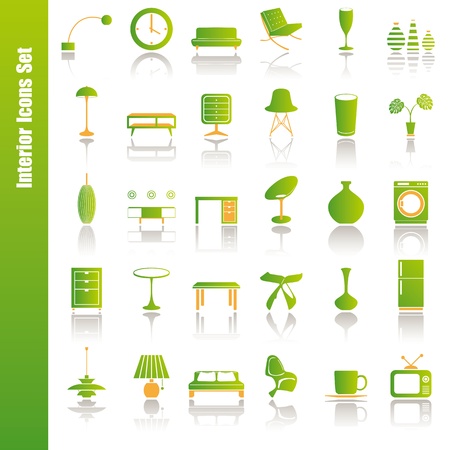 Green interior icons set. Illustration vector. のイラスト素材