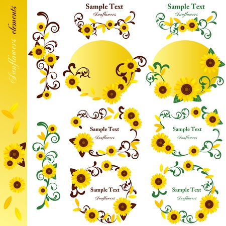Sunflower elements set. Illustration vector.のイラスト素材