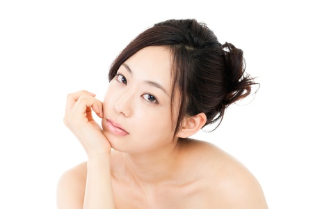 Beautiful young woman on white backgroundの写真素材