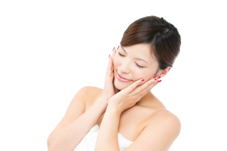 Beautiful young woman on white backgroundの写真素材