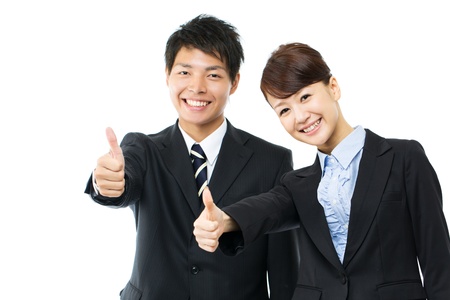 Young asian smiling business woman and businessmanの写真素材