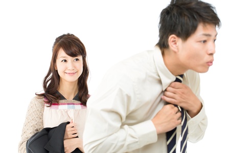 Asian sweet young couple smiling togetherの写真素材