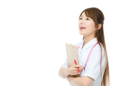 Beautiful asian nurse on white backgroundの写真素材