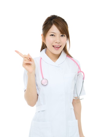 Beautiful asian nurse on white backgroundの写真素材