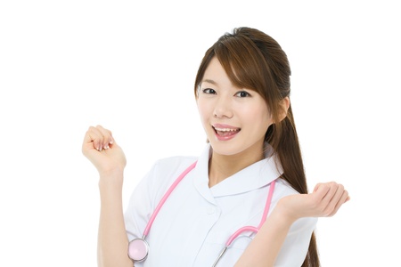 Beautiful asian nurse on white backgroundの写真素材