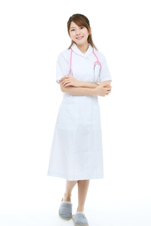 Beautiful asian nurse on white backgroundの写真素材
