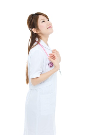 Beautiful asian nurse on white backgroundの写真素材