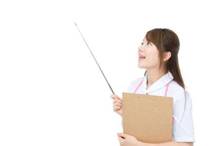 Beautiful asian nurse on white backgroundの写真素材