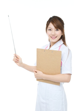 Beautiful asian nurse on white backgroundの写真素材