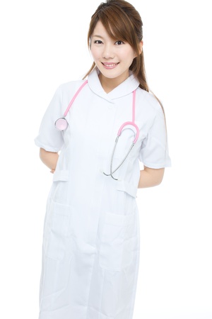 Beautiful asian nurse on white backgroundの写真素材