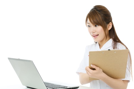 Beautiful asian nurse on white backgroundの写真素材