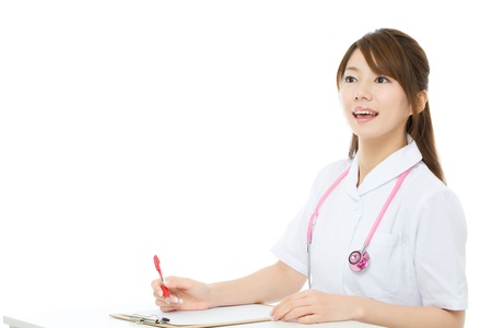 Beautiful asian nurse on white backgroundの写真素材