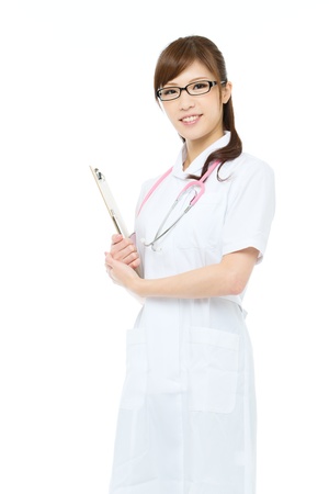 Beautiful asian nurse on white backgroundの写真素材