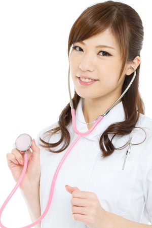 Beautiful asian nurse on white backgroundの写真素材