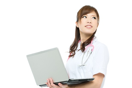 Beautiful asian nurse on white backgroundの写真素材