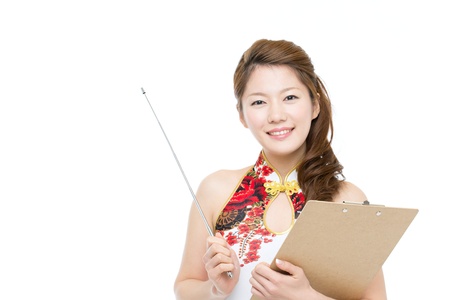 Beautiful asian woman wearing cheongsam の写真素材