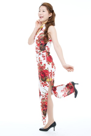 Beautiful asian woman wearing cheongsam の写真素材