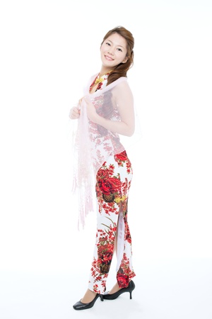 Beautiful asian woman wearing cheongsam の写真素材