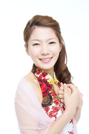 Beautiful asian woman wearing cheongsam の写真素材