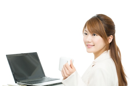 Beautiful asian businesswoman isolated on white background の写真素材