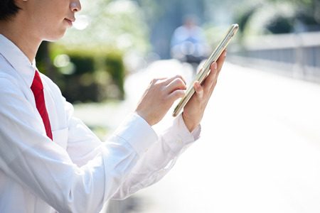 Man with tablet pc on handの写真素材