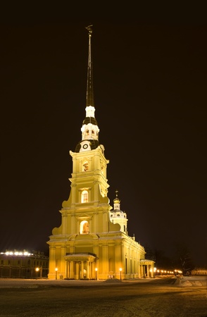 The building of the Admiralty and St. Isaac's Cathedral at nightの写真素材