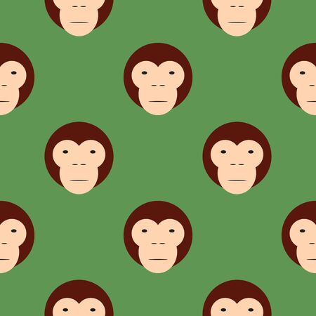 Cute monkey face or head seamless pattern on green background. Stock vector illustration.の写真素材
