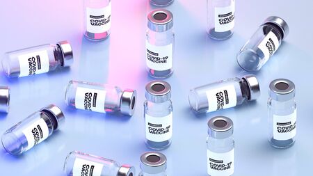 Injection bottles of vaccine for novel coronavirus covid-19. 3d render.