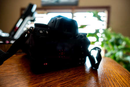 Selective focus on low battery display of a high end camera before shutting downの写真素材