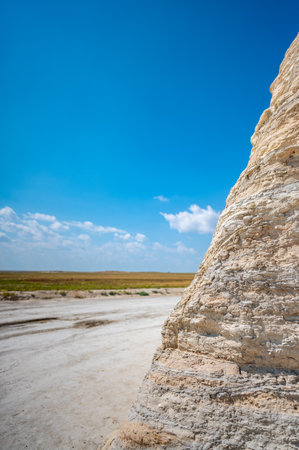 Monument Rocks in Grove County, Kansas. The chalk rock formation is a listed National Natural Landmark.の写真素材