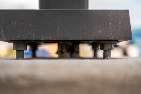 Structural support on concrete with gap to main plate and anchor boltsの写真素材